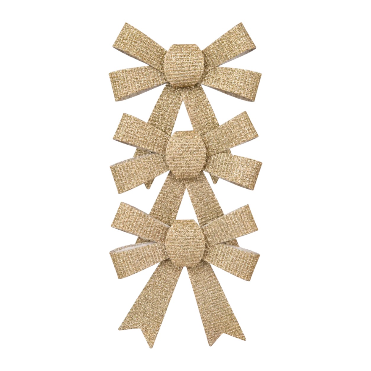Pezsgőbézs csillámos karácsonyi mini masni szett – 14 cm, 3 db