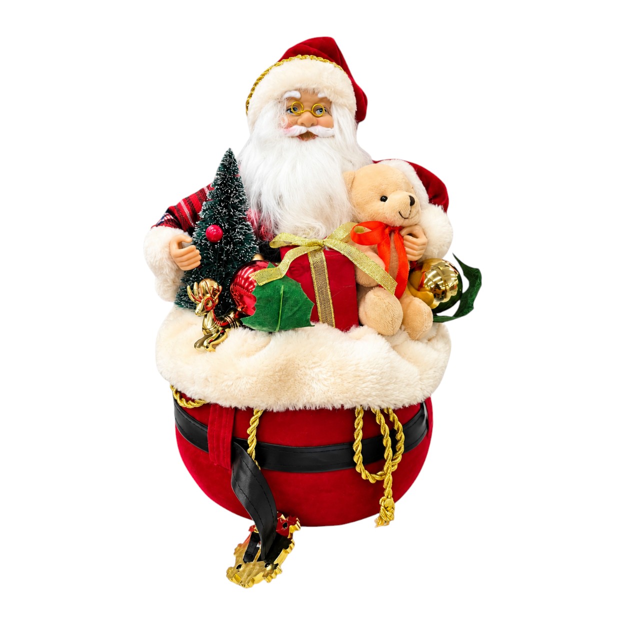 Mikulás figura ajándéktáskával, 35 cm