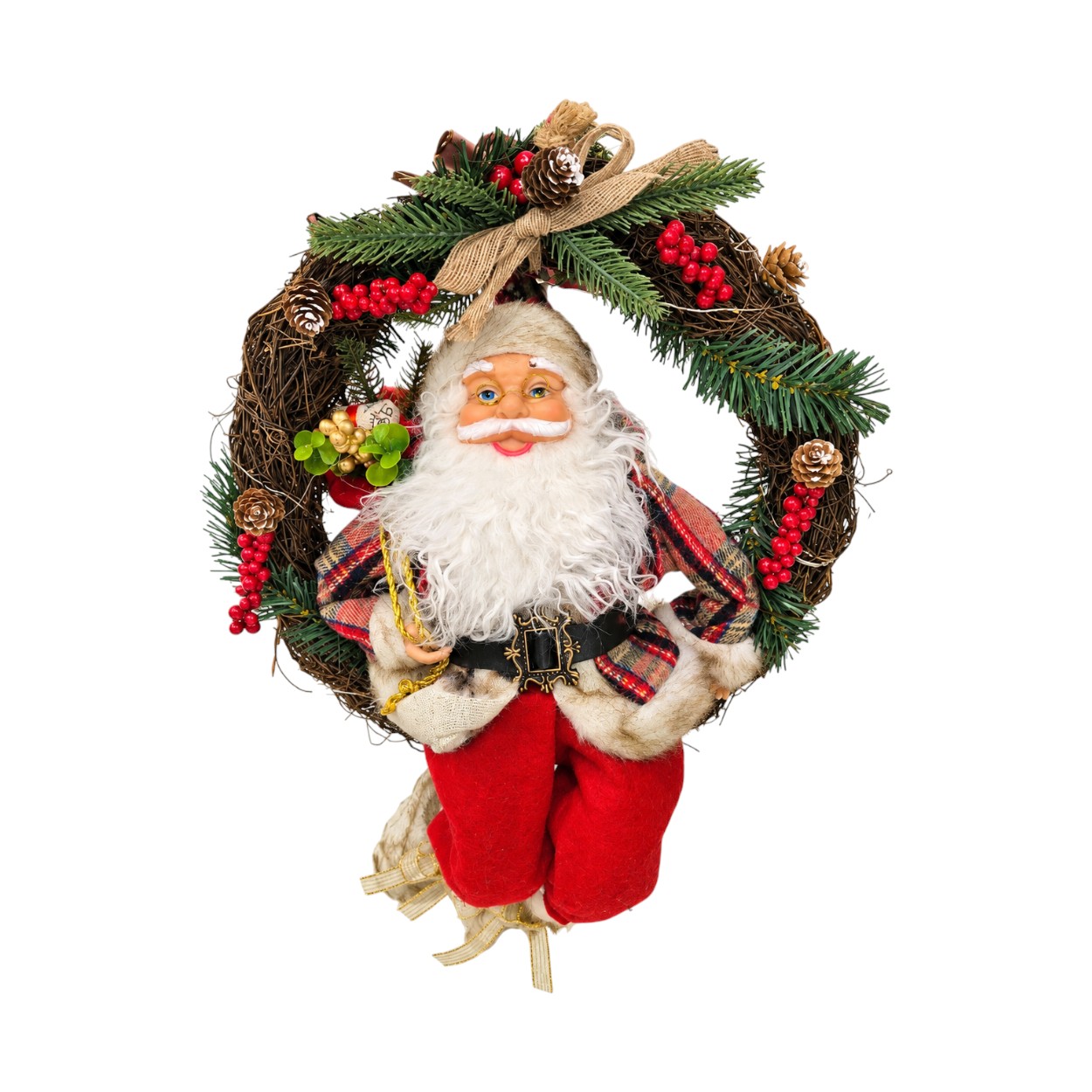 LED-es Mikulás fa ajtódísz koszorú, 45 cm