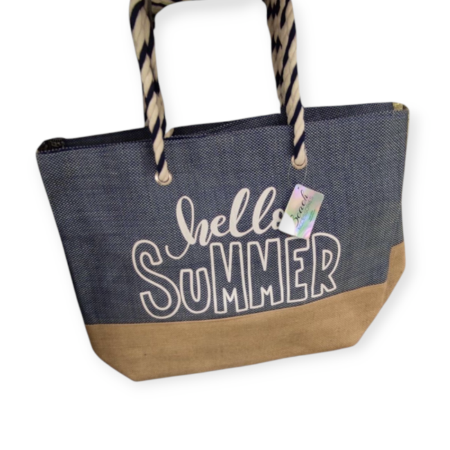 Kék bézs nyári strandtáska 'Hello Summer' – 53x12,5x39 cm