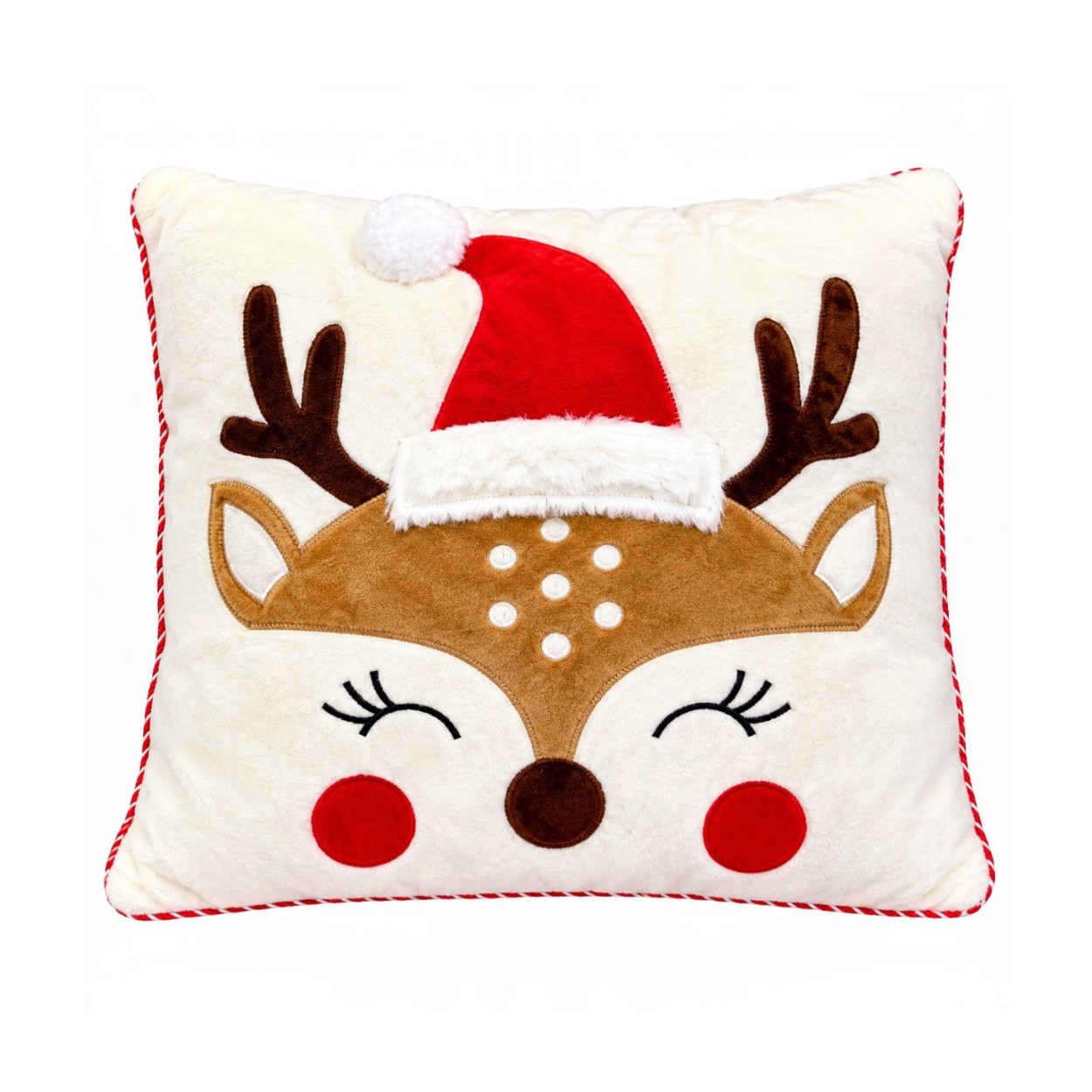 Rénszarvasos karácsonyi díszpárna – fehér, 35x35 cm