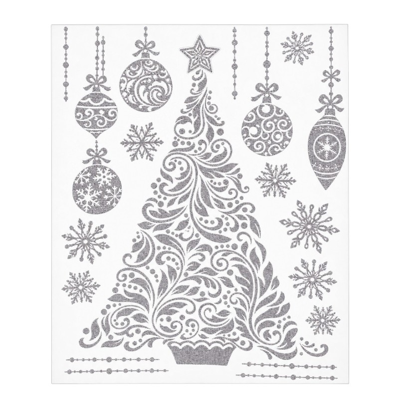 Karácsonyi ablakmatrica gömbökkel és hópelyhekkel – 30x38 cm