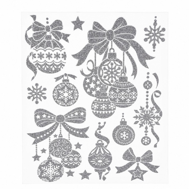 Karácsonyi díszmatrica ezüst gömbökkel – 30x42 cm