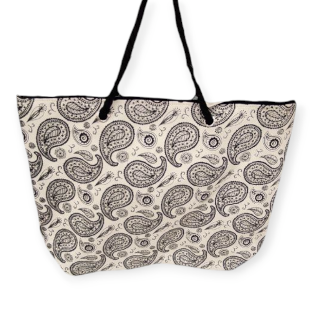 Fehér strandtáska paisley mintával – 55x15x42 cm
