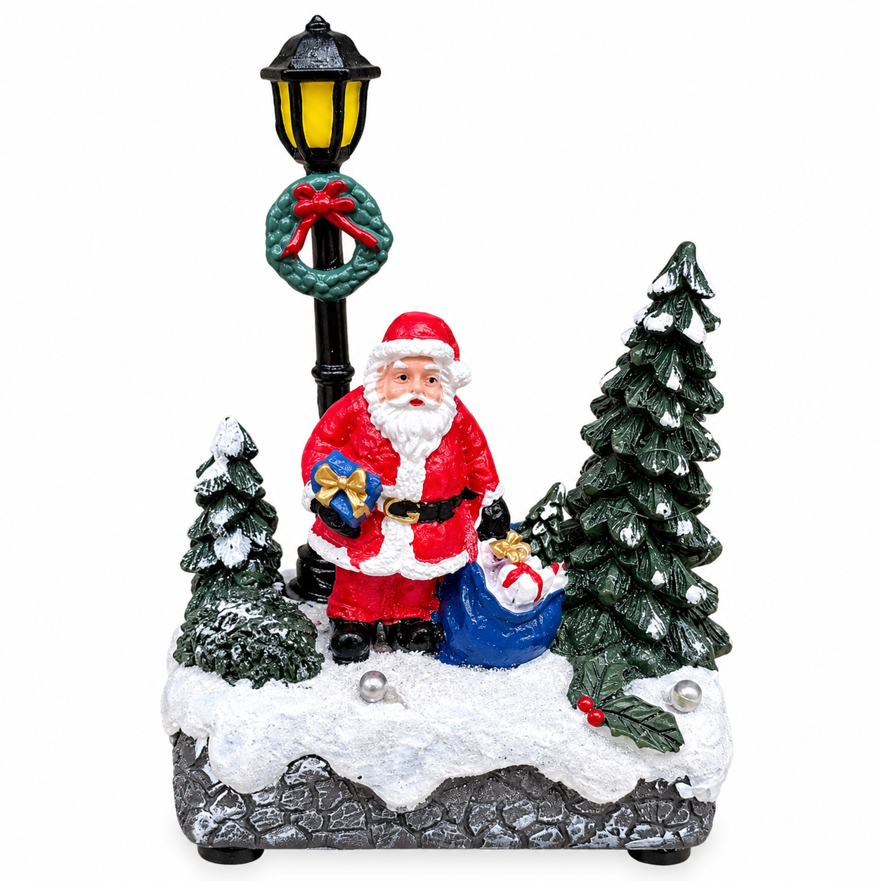 Mikulásos karácsonyi utcasarok jelenet LED fénnyel (13 cm)