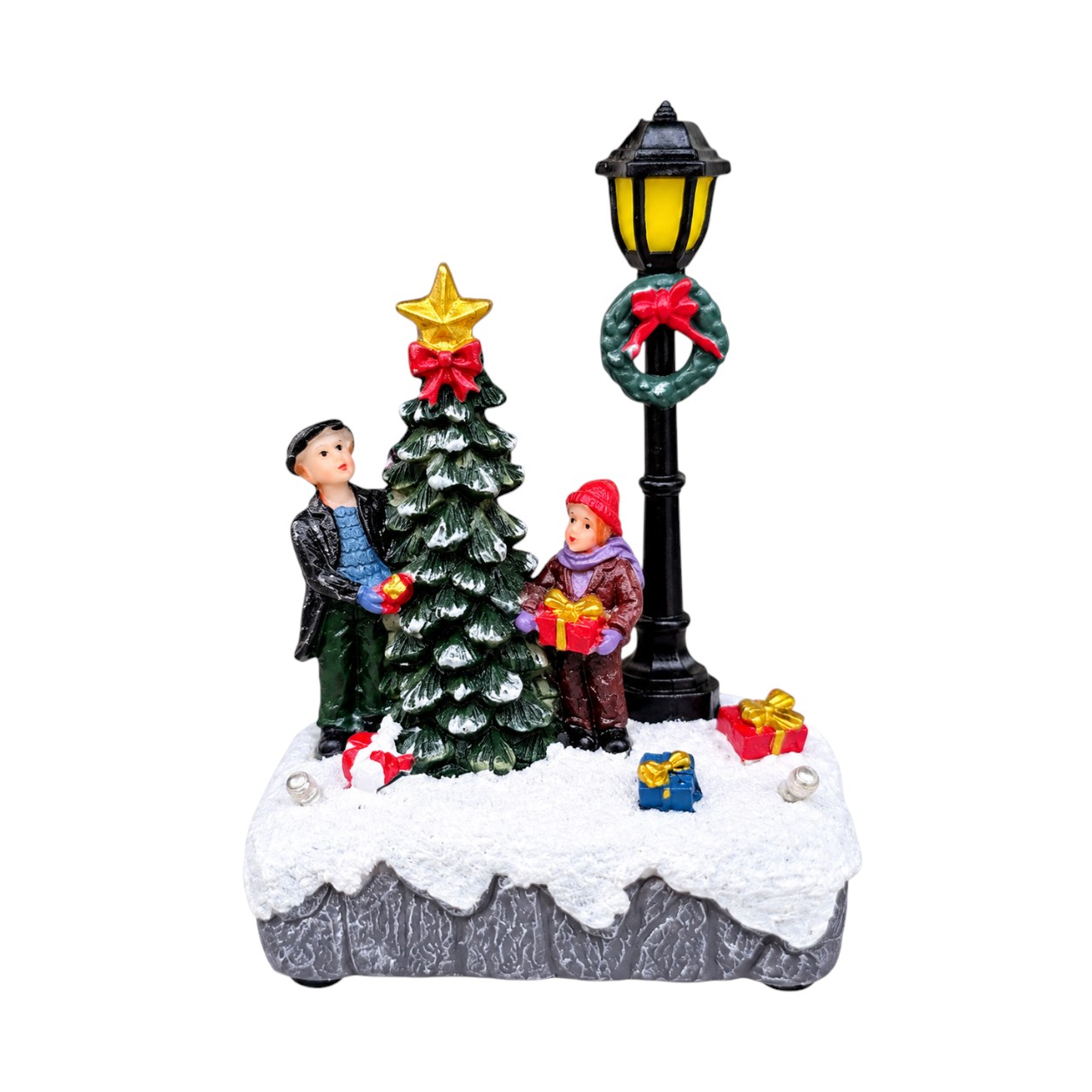 Utcasarki karácsonyi falu jelenet LED fénnyel (13 cm)