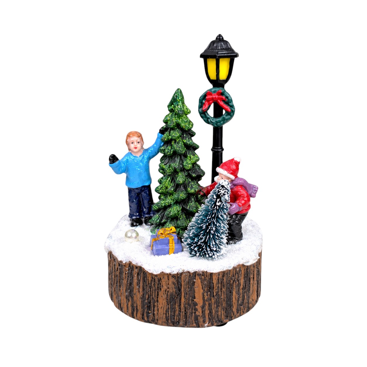 Gyermekfigurás karácsonyi falu jelenet LED fénnyel (13 cm)