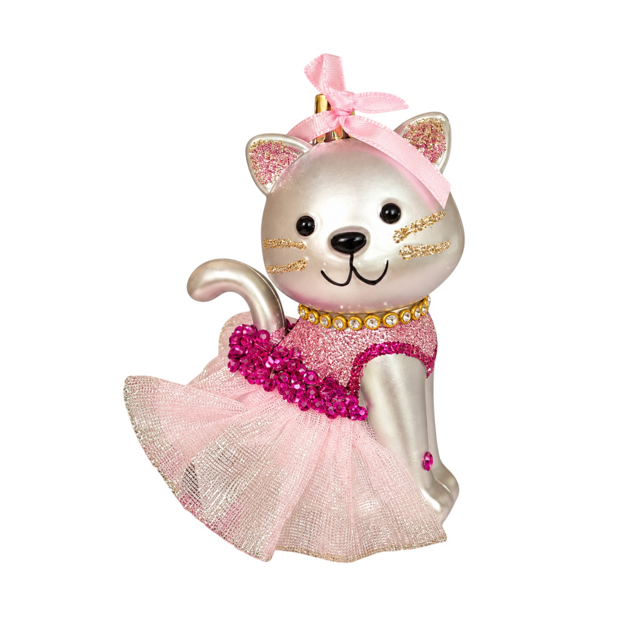 Csillámos macska balerina dísz (10cm)