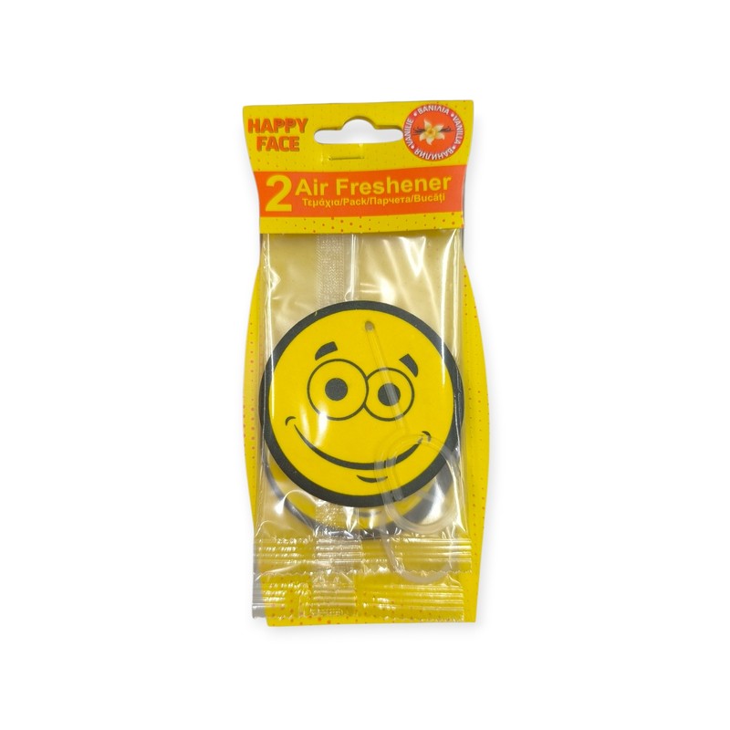 Sárga emoji autós légfrissítő vanília illattal – 2 darab