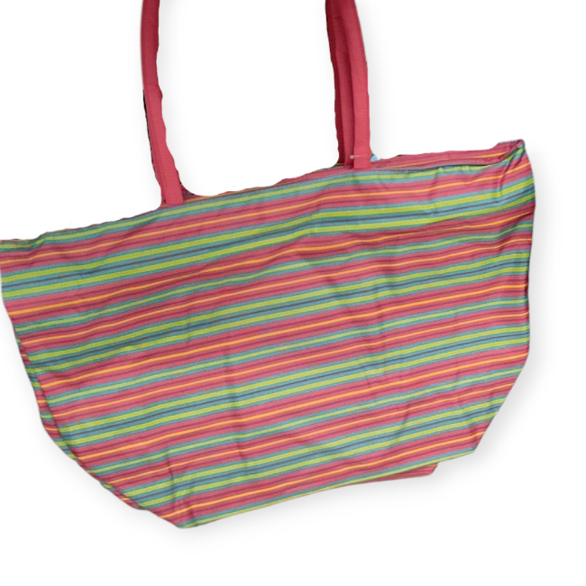 Színes csíkos strandtáska – nagy nyári válltáska 60x22x40 cm