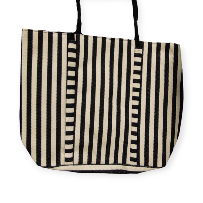 Ekrü-fekete csíkos strandtáska – 54x14x42 cm