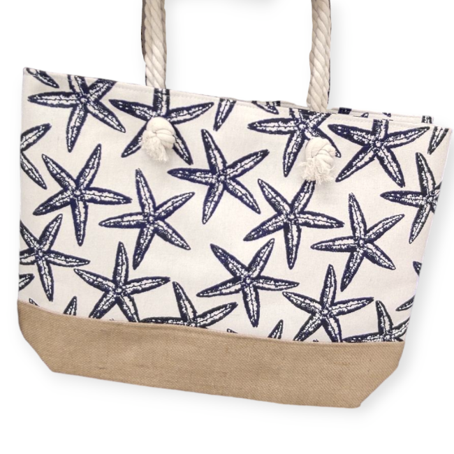 Tengeri csillagos bézs strandtáska – 57x34x42 cm