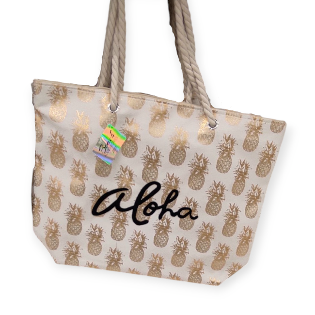 Aloha strandtáska arany ananásszal – 55x15x42 cm
