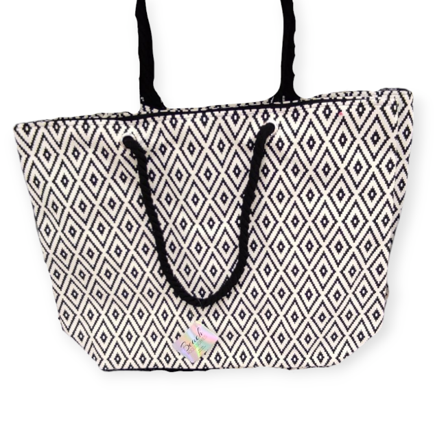 Azték mintás fekete strandtáska – 42x15x43 cm