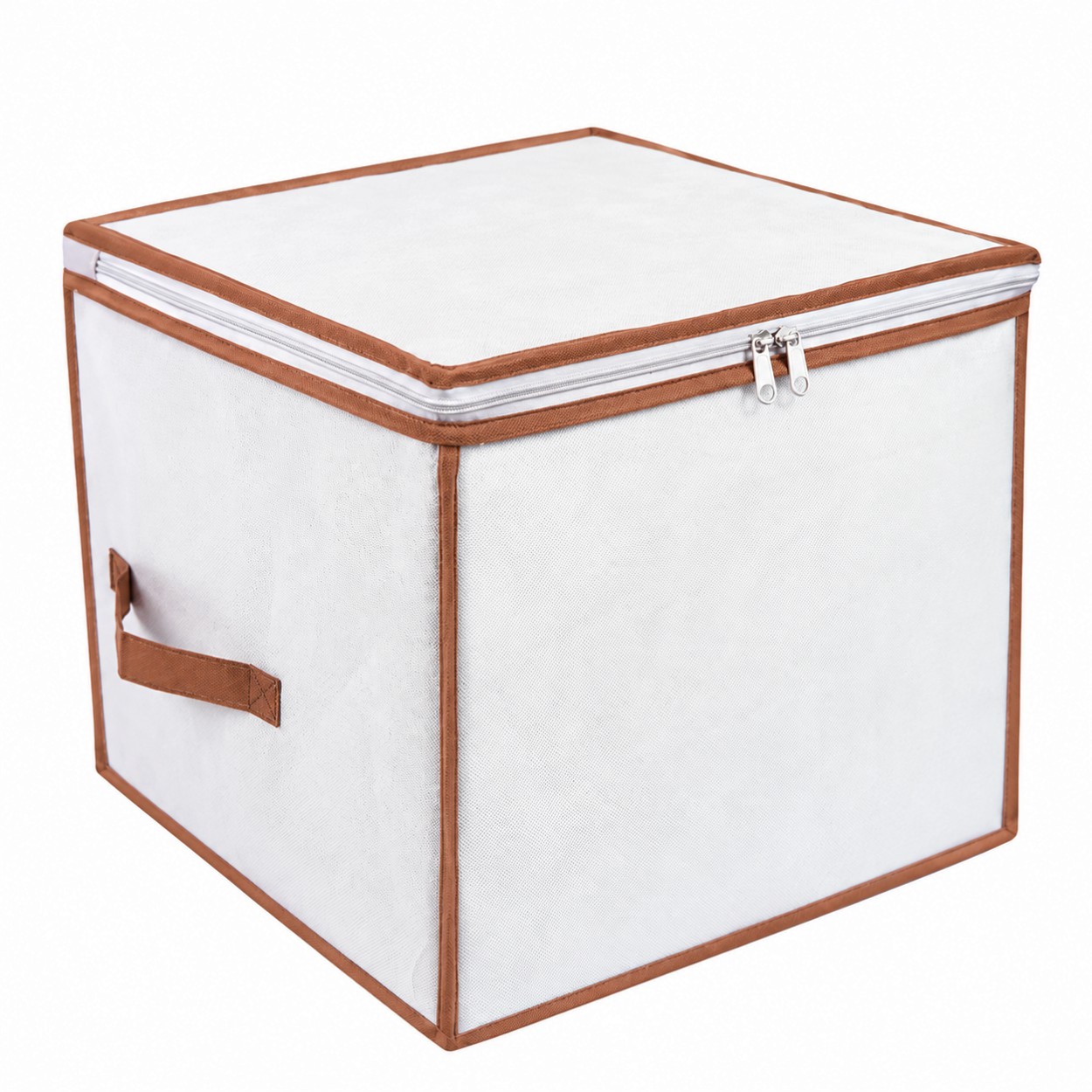 Légáteresztő cipzáras textil ruhatároló doboz, bézs, 40×40×40 cm