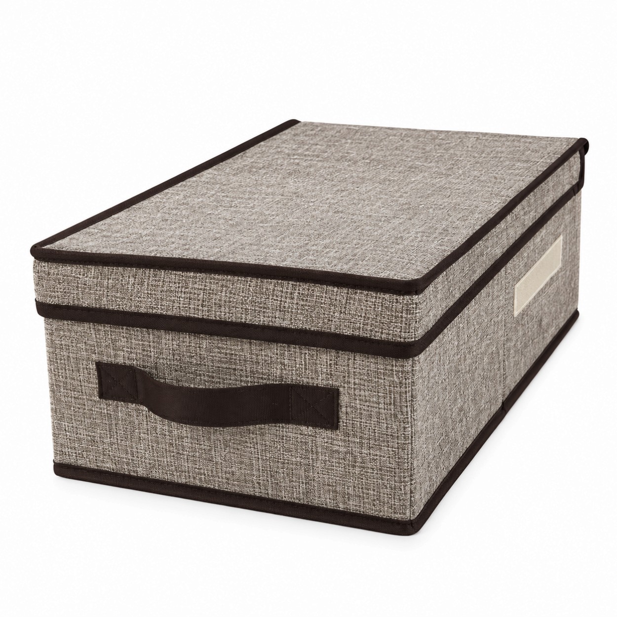 Juta hatású fedeles textil tárolódoboz, szürke, 25×35×16 cm