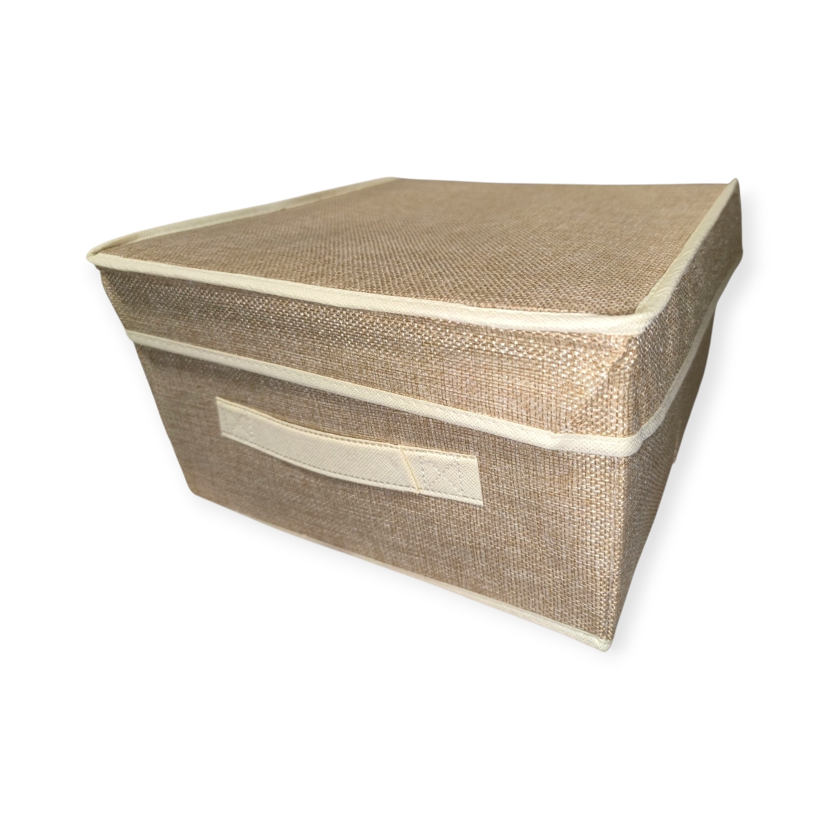 Praktikus bézs tárolódoboz fedéllel – textil rendszerező 30×30×16 cm