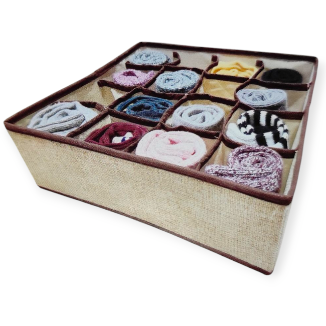 Bézs-barna rendszerező 16 fiókos rekesszel – 30×30×10,5 cm