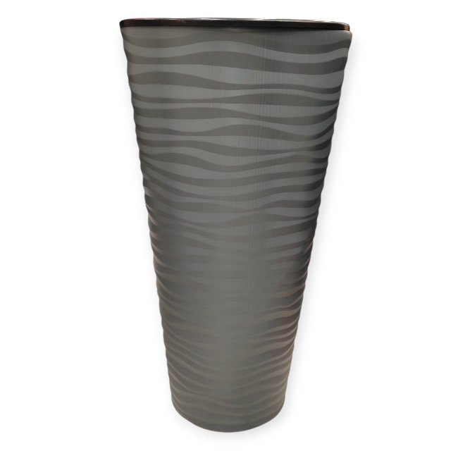 Kúpos műanyag virágcserép csíkos antracit mintával 51l 30x57cm
