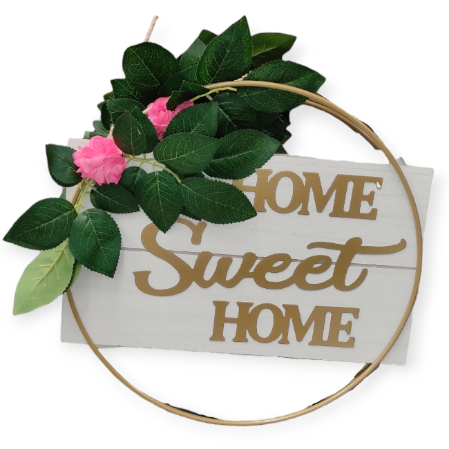 Függő falidekor fémkeretes home sweet home tábla 35x34cm