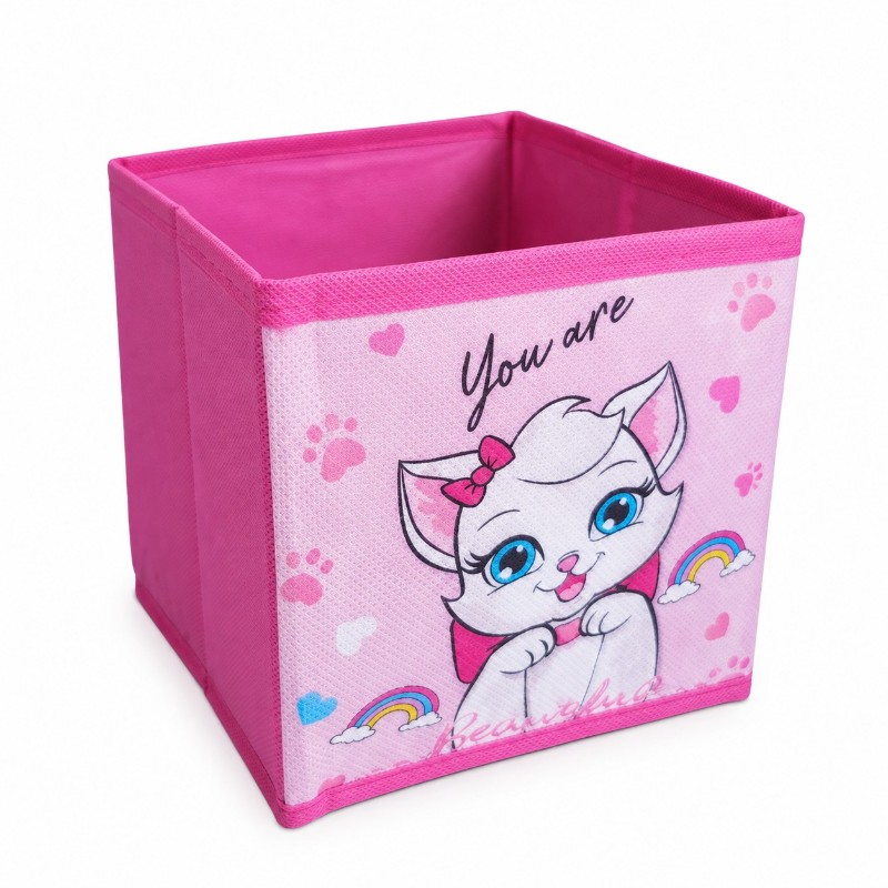Cica és szivárvány mintás textil tárolódoboz 15x15x15 cm