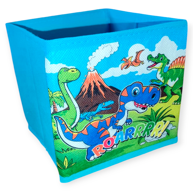 Kék dinoszaurusz mintás textil tárolódoboz – 15x15x15 cm