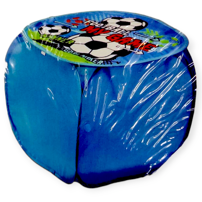 Összecsukható játéktároló kosár fedéllel – Futball minta – 45x45x45 cm
