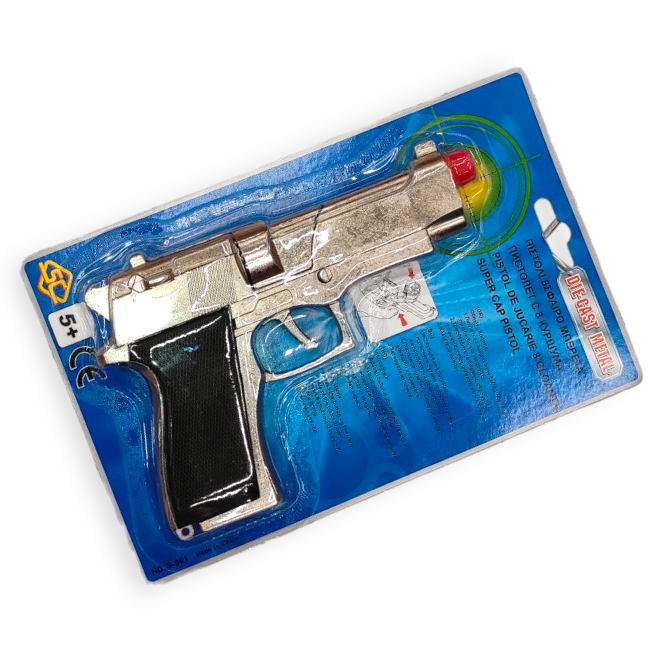 Fém beretta pisztoly játék 15 cm 8 golyós gyerekeknek