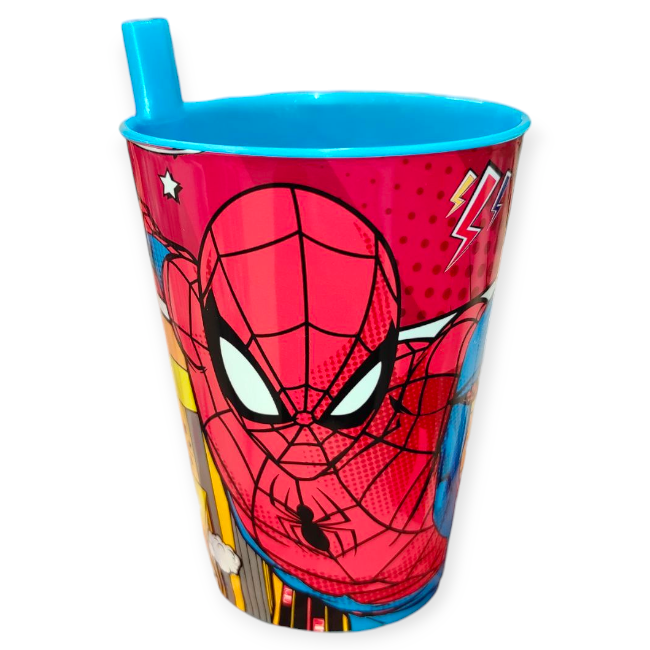 Pókember szívószálas műanyag pohár gyerekeknek 260 ml