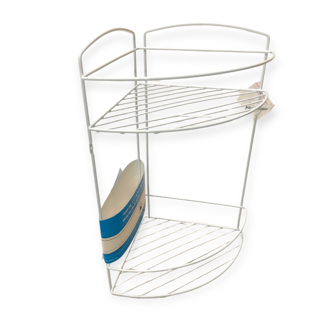 Fehér fém sarokpolc fürdőszobába – 3 szintes, 20,5×20,5×37 cm