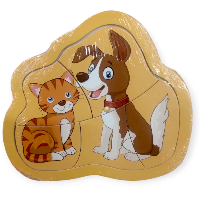 Fa kirakó macskával és kutyával – 5 darabos puzzle gyerekeknek
