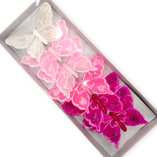 Függönycsipesz pillangó formában – 2 db, csillámos dísz, fukszia és rózsaszín, 10x7 cm
