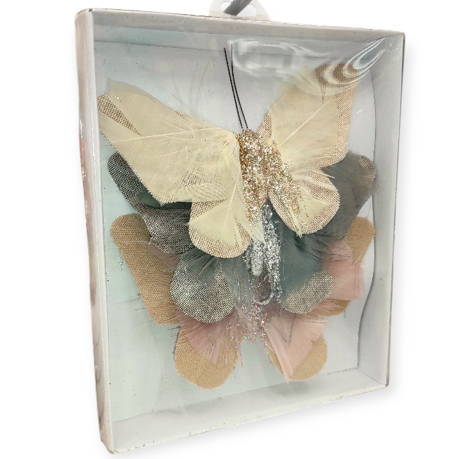 Függönydekoráció pillangó – csillámos szárnyakkal, fémkapcsos, 13x8 cm