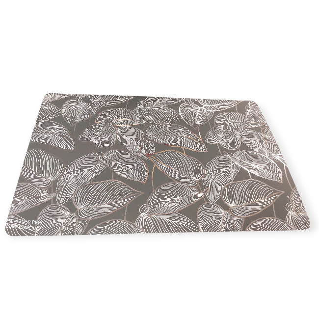 Tányéralátét ezüst fóliás leveles mintával – szürke, 43,5×28,5 cm