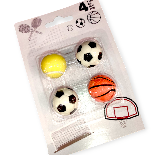 Sportlabda radír szett – 4 darabos, 3D hatás, gyerekeknek