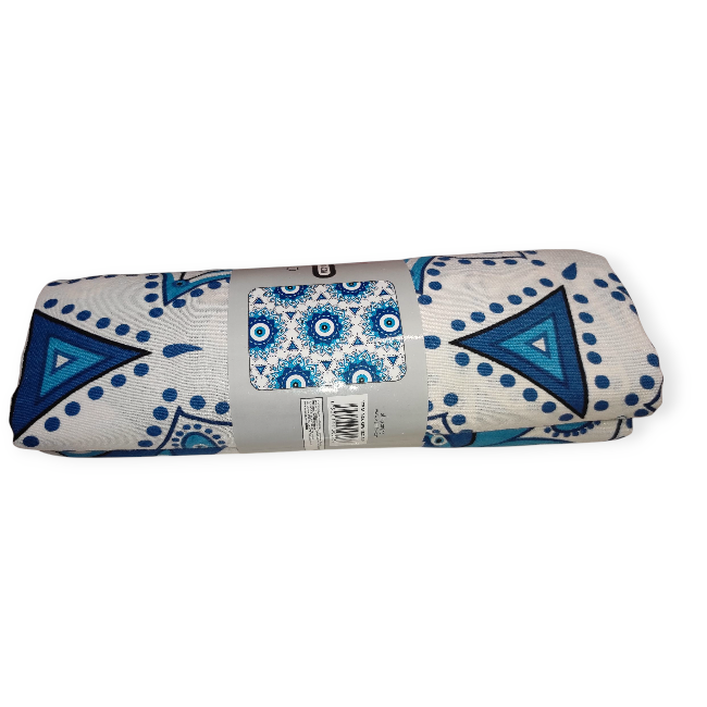 Nyári asztalterítő görög szem mintával 180x140 cm – ekrü-kék