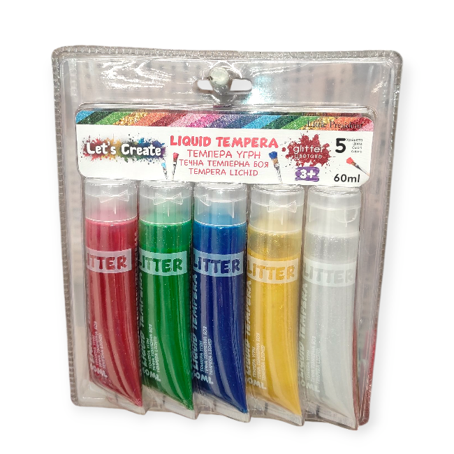 Csillámos folyékony tempera készlet – 5 x 60 ml