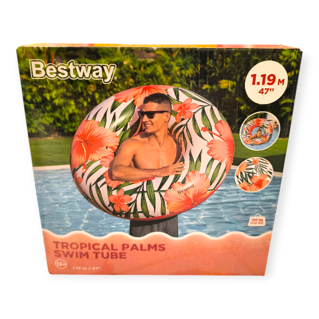 Bestway Trópusi Virág mintás felfújható úszógumi – 119 cm, 100 kg-ig