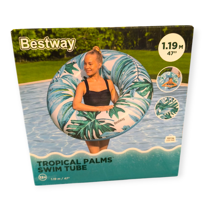 Bestway Trópusi Levélmintás felfújható úszógumi – 119 cm, 100 kg-ig