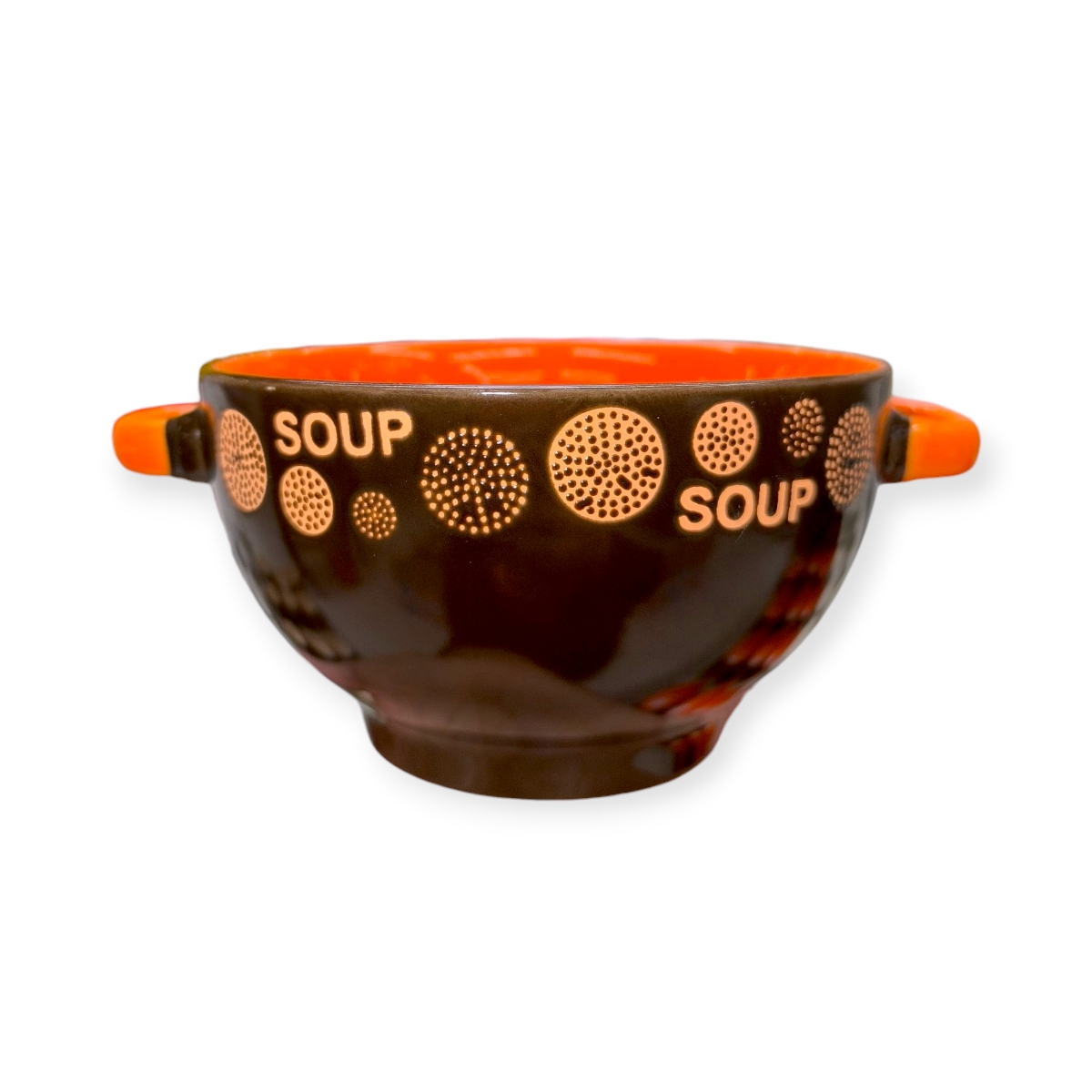Porcelán leveses tál fogantyúval – narancssárga,barna 0,65L